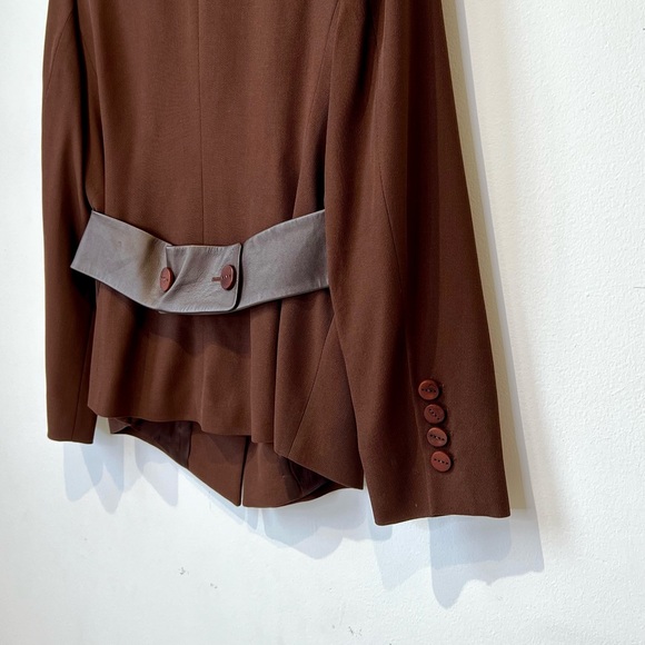 ESCADA Elements/Vintage women's blazer with Leather Trim and Wooden Buttons sz 6 - Picture 6 of 15